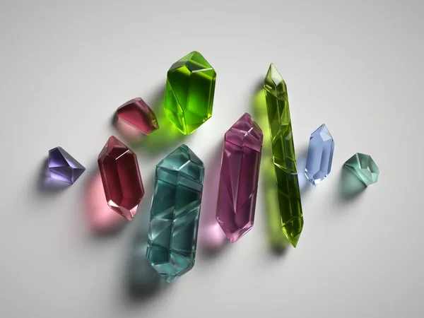 Render Färgglada Andliga Kristaller Isolerade Vit Bakgrund Reiki Healing Mineraler — Stockfoto