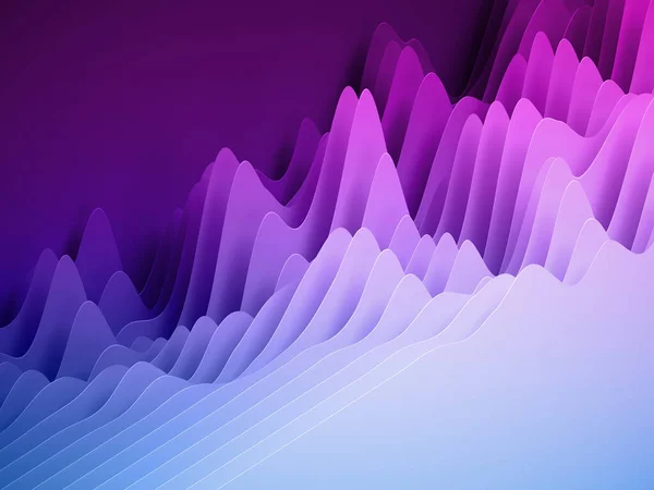 stock image 3d render, abstract paper shapes background, bright colorful sliced layers, purple waves, hills, equalizer