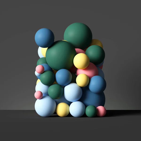 抽象的な背景に隔離された3Dカラフルなボール おもちゃのスタック 様々なプリミティブ — ストック写真