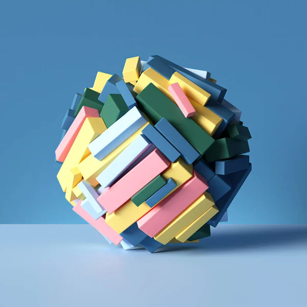 Piłka Połączona Mieszanymi Kolorowymi Klockami Pudełkami Kostkami Geometryczne Kształty Izolowane — Zdjęcie stockowe
