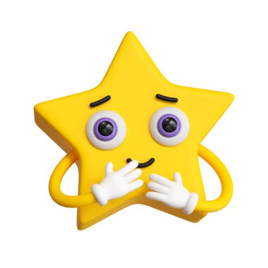 3D canlandırma, soyut duygusal yüz simgesi, beyaz arkaplanda izole edilmiş sarı emotikon klipsi. Sevimli çizgi film karakteri çizimi, komik akıllı maskot, basit emoji, aptal yıldız oyuncağı.