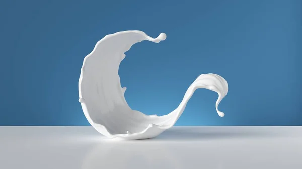 Vykreslování Bílé Tekuté Stříkance Izolované Modrém Pozadí Mléko Cákající Klip — Stock fotografie