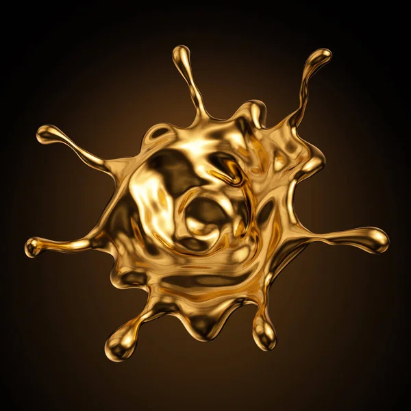 Renderowanie Błyszczący Złoty Plusk Cieczy Metaliczna Plama Farby Olej Kosmetyczny — Zdjęcie stockowe