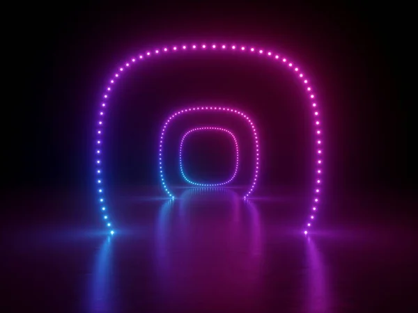 Rendering Astratto Sfondo Geometrico Neon Blu Rosa Luminoso Arrotondato Tunnel — Foto Stock