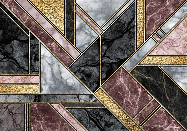 Astratto Marmo Mosaico Sfondo Carta Parati Stile Art Deco Nero — Foto Stock
