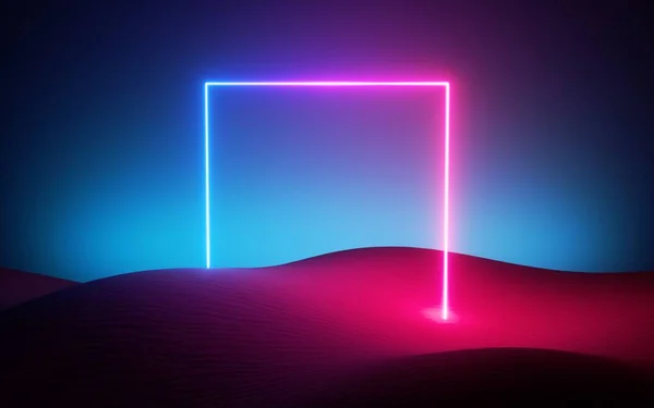 Render Abstract Modern Minimal Neon Background Glowing Square Frame Middle — Stock fotografie