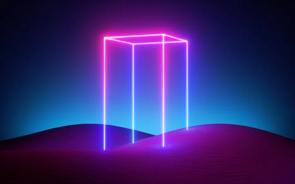Render Absztrakt Rózsaszín Kék Neon Háttér Világító Geometriai Alakja Közepén — Stock Fotó