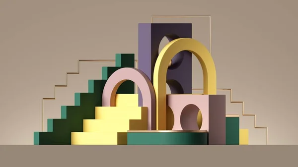 Render Abstrakt Geometrisk Bakgrund Med Färgglada Element Modern Showcase Scen — Stockfoto