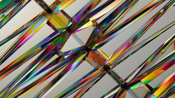 3D渲染 水晶壁纸 几何背景 结晶玻璃纹理 棱镜光谱光 — 图库照片