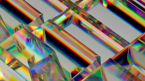 3D渲染 水晶壁纸 几何背景 结晶玻璃质感 棱镜光谱光 — 图库照片