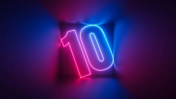 Render Rosa Azul Neón Número Diez Símbolo Digital Dentro Caja — Foto de Stock