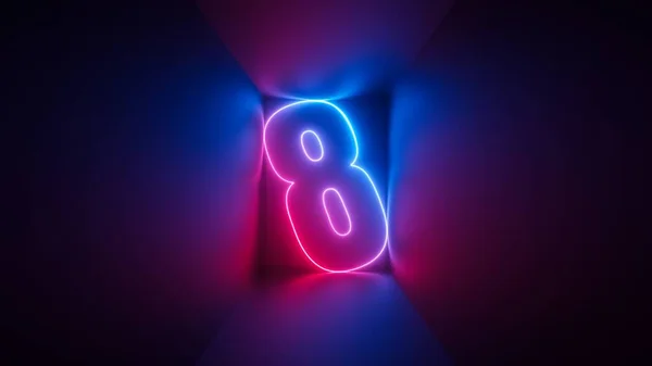 Render Rosa Blå Neon Nummer Åtta Digital Symbol Inuti Fyrkantig — Stockfoto