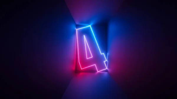 Render Rosa Blå Neon Nummer Fyra Digital Symbol Inuti Fyrkantig — Stockfoto