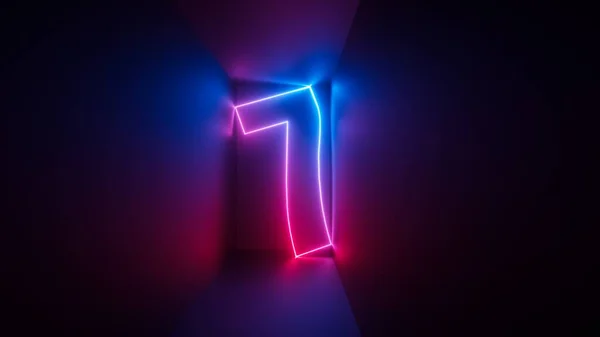 3Dレンダリング ピンクブルーのネオン番号7 紫外線で輝く正方形の箱の中のデジタルシンボル — ストック写真