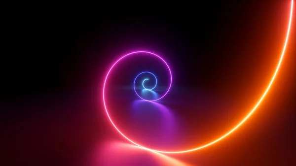 Renderer Abstrakter Geometrischer Neon Hintergrund Glühende Spirallinie Einfache Helix Minimalistische — Stockfoto