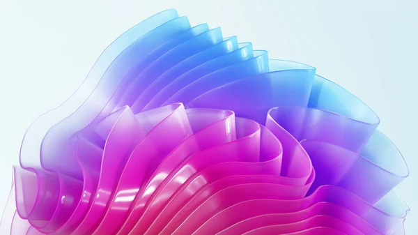 3D渲染 现代最小壁纸与波浪形粉红色蓝色玻璃层和折叠隔离在白色背景 图库图片