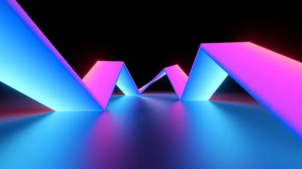 Rendering Abstrakter Neon Hintergrund Mit Rosa Blauer Holographischer Geometrischer Form Stockbild