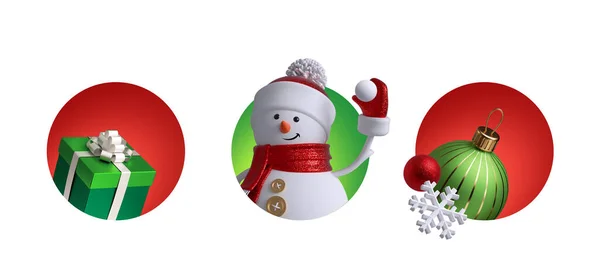 Render Válogatott Kerek Karácsonyi Címkék Ünnepi Clip Art Elszigetelt Fehér — Stock Fotó
