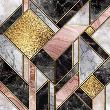 Modern mermer mozaik, soyut arkaplan, sanat deco duvar kağıdı, yapay taş dokusu, gül rengi siyah beyaz mermer döşeme, geometrik moda mermer çizimi