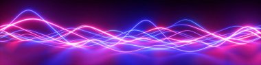 3d render, abstract panoramic neon background with pink blue wavy lines. Glowing pulse power lines in ultraviolet spectrum. clipart