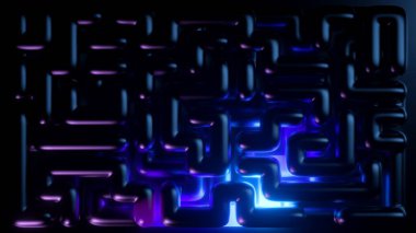 Fütürist boru hattının 3D görüntüleme, soyut neon arkaplan, karanlıkta parlayan morötesi labirent