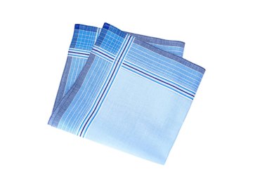 Beyaz arka planda izole edilmiş erkekler için klasik mavi desenli mendil.