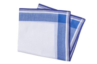 Beyaz arka planda izole edilmiş erkekler için klasik mavi desenli mendil.