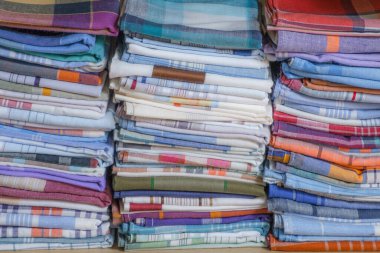 Stacks of vintage stripped handkerchiefs for men.  clipart