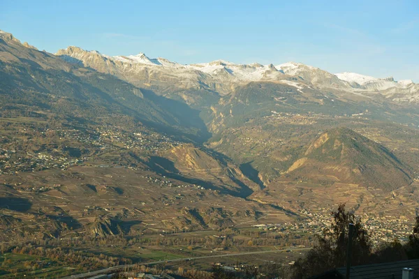 Stațiunea Schi Crans Montana Începutul Iernii Deasupra Văii Rhone Din — Fotografie, imagine de stoc