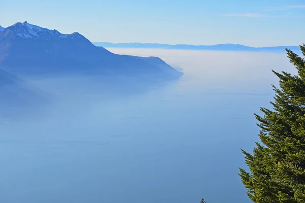Image Atmosphérique Brume Sur Lac Léman Suisse — Photo