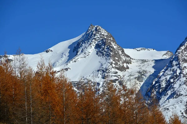 Zonsondergang Mattwaldhorn Zuid Zwitserse Alpen Boven Saas Fee Herfst Met — Stockfoto