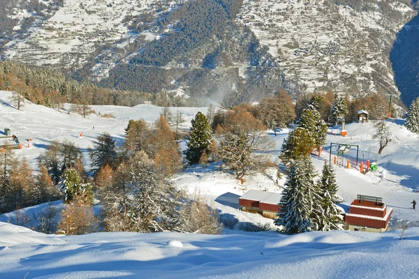 Verse Sneeuw Het Skigebied Thyon 2000 Zuid Zwitserse Alpen — Stockfoto