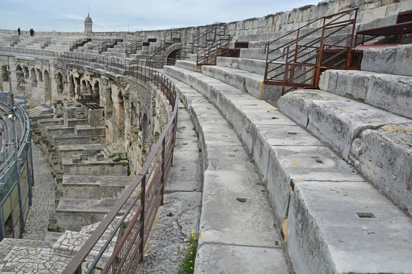 Niveau Supérieur Des Sièges Dans Ancien Amphithéâtre Romain Nîmes Dans — Photo