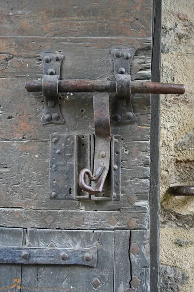Medieval Forged Iron Bolt Oak Door Used Lock Town Gate — Stock Photo, Image