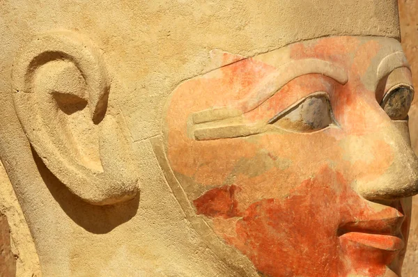 Detalhe Uma Escultura Grande Faraó Egípcio Rainha Hatshepsut Tebas Egito — Fotografia de Stock