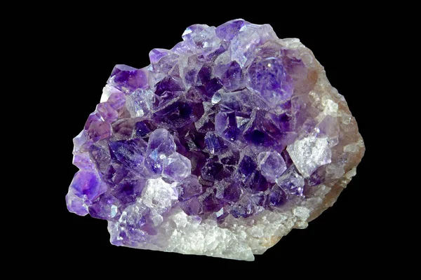 Block Natural Amethyst Form Silica Dioxide Lilac Colour Isolated Black — Stock Photo, Image
