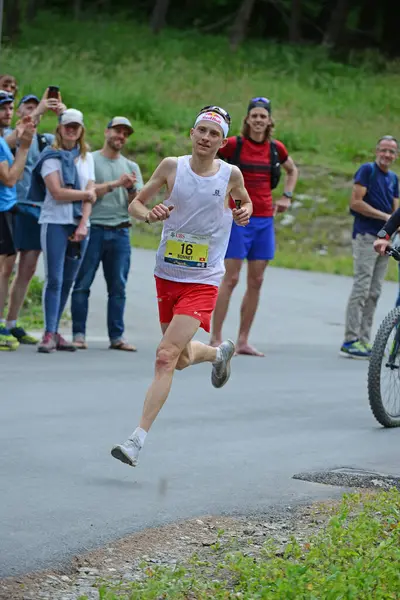 Zinal Switzerland August Elite Runner Remi Bonnet Sui Arriving Sierre — Stock Photo, Image