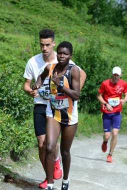 THYON, SWitzERLAND - 31 Temmuz: Seçkin koşucu, Kwamboka Amosa Thyon-Dixence Trail Race: 31 Temmuz 2021, Thyon, İsviçre