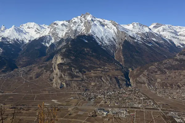 Haut Cry Południowych Alpach Szwajcarskich Nad Syjonem Conthey Doliną Rhone Zdjęcia Stockowe bez tantiem