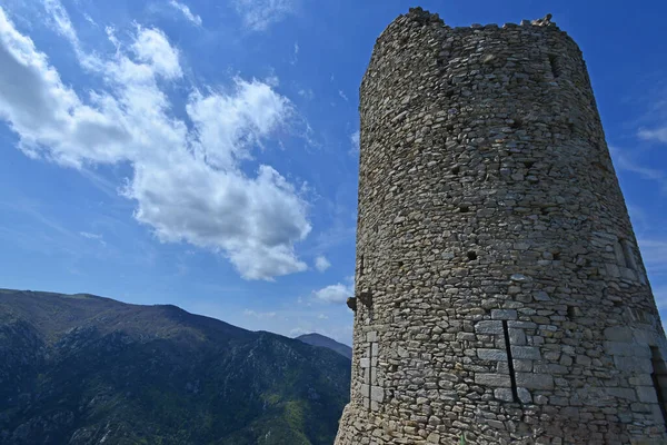 Der Massane Turm Aus Dem Jahrhundert Den Alberes Bergen Südfrankreich Stockbild