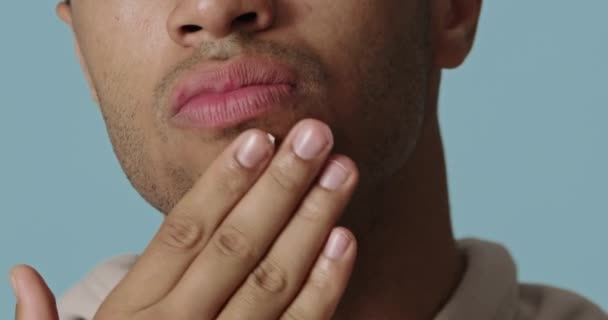 Closeup Man Applying Cream Beard Zone Handsome Guy Putting Moisturizer — Stock Video