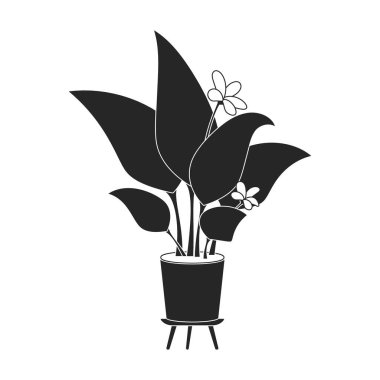 Çiçek saksısı vektör siyah simgesi. Beyaz arkaplanda vektör illüstrasyon saksısı. Çiçek saksısının siyah illüstrasyon logosu..