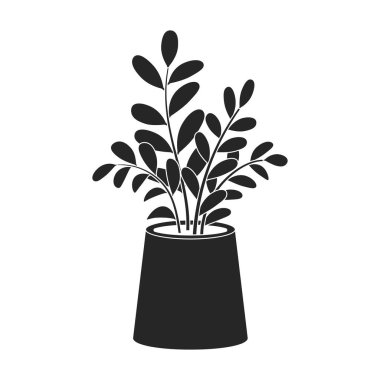 Çiçek saksısı vektör siyah simgesi. Beyaz arkaplanda vektör illüstrasyon saksısı. Çiçek saksısının siyah illüstrasyon logosu..