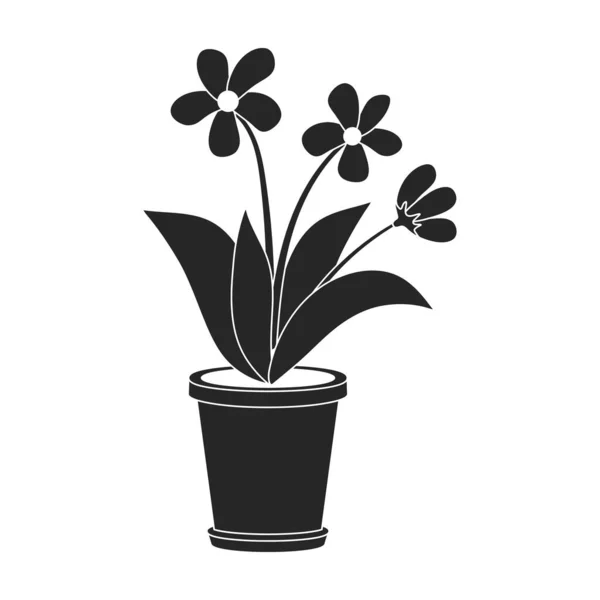 フラワーポットベクトルブラックアイコン 白い背景にベクトルイラストの花器 花の鍋の隔離された黒いイラストのロゴ — ストックベクタ