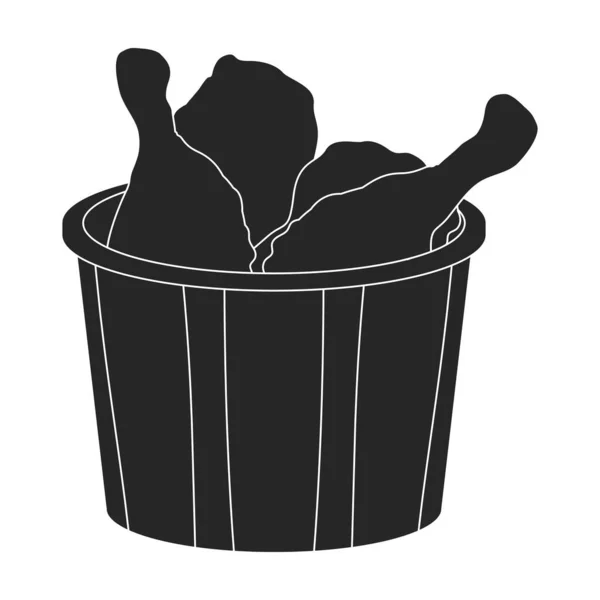 Pollo Fritto Isolato Icona Nera Illustrazione Vettoriale Ala Croccante Sfondo — Vettoriale Stock