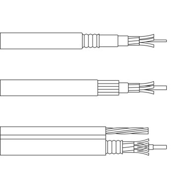 Fiber kablo izole edilmiş dış hat simgesi. Beyaz arkaplanda vektör illüstrasyon optik fiber. Vektör ana hatları simge fiber kablosu.