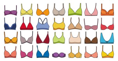 Bra of underwear vector color set icon. Isolated color set icons lingerie. Vector illustration bra of underwear on white background. clipart