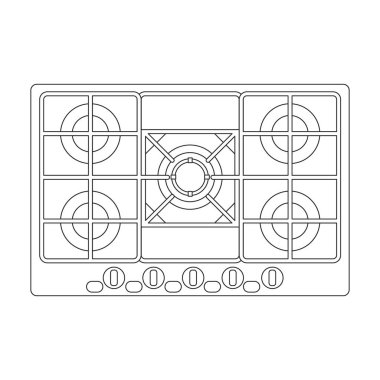 Gaz sobası vektör simgesi. Taslak vektör logosu beyaz arka plan gaz ocağında izole edilmiş..