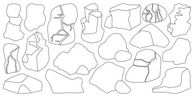 Beyaz arka planda taş vektör çizimi. Vektör çizgisi simgeleri kayaya ayarlandı. İzole edilmiş taslak simge taşı.