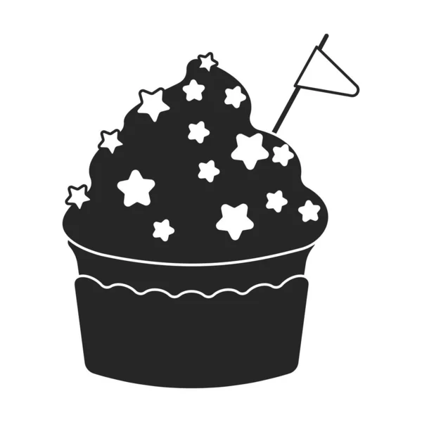 カップケーキのベクトルアイコン 白い背景のカップケーキに隔離された黒いベクトルのアイコン — ストックベクタ